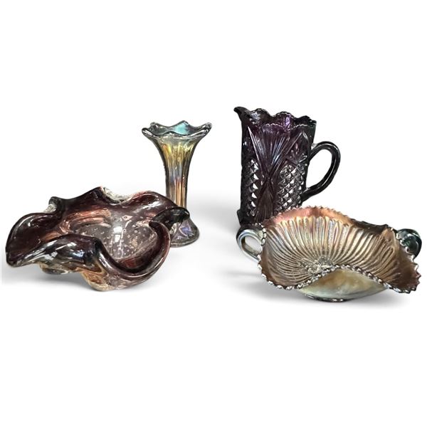 Northwood Butterfly Dish & Murano-Style Bullicante Art Glass Group, 4 Pcs. (6.25 in.)