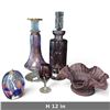 Image 2 : Five-Piece Purple Art Glass Group with Decanter, Vase, Goblet, Bowl & Egg Form (12 in.)