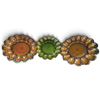 Image 1 : Set of Three Iridescent Carnival Glass Deviled Egg Plates, Amber & Green (10.5 in.)