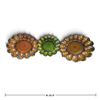 Image 2 : Set of Three Iridescent Carnival Glass Deviled Egg Plates, Amber & Green (10.5 in.)