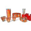 Image 2 : 15-Piece Red & Gilt Decorated Glassware Group with Asian Figures & Floral Vase