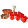 Image 3 : 15-Piece Red & Gilt Decorated Glassware Group with Asian Figures & Floral Vase