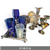 Image 2 : Assorted Cobalt & Cut Glassware, Silver-Tone Goblets, Vase & Mirrored Trays (10.5 in.)