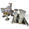Image 3 : Assorted Cobalt & Cut Glassware, Silver-Tone Goblets, Vase & Mirrored Trays (10.5 in.)