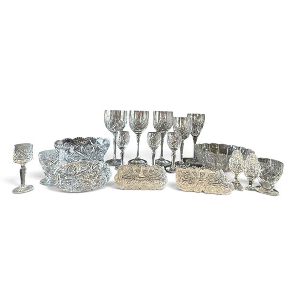 Approx. 18-Piece Mixed Cut Glass Stemware, Serving Bowls, Dishes & Table Accessories