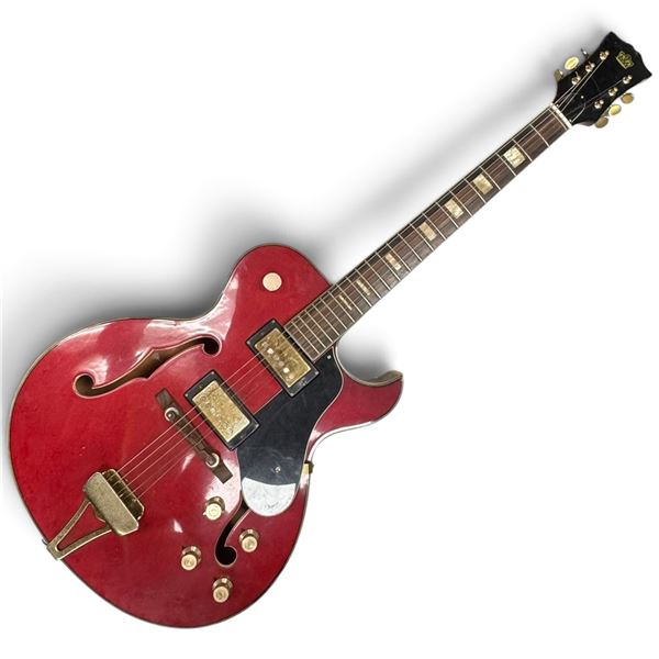 Vintage Crown Made in Japan Cherry Red Hollowbody Electric Guitar, Gold-Tone Hardware