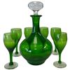 Image 1 : Emerald Green Glass Decanter & Six Stemmed Wine Glasses with Clear Stopper, 8 Pieces