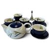 Image 1 : Kansai Cobalt Blue Botanical Tea Service with Covered Teapot & Decorative Bell, 12 Pieces