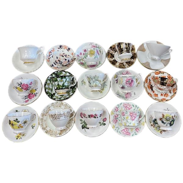 15 English & Bavarian China Teacup & Saucer Sets, Royal Albert, Royal Vale & Foley
