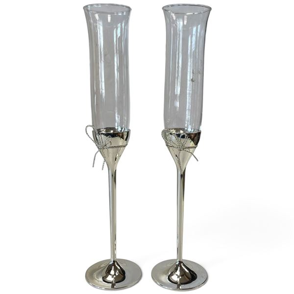 Vera Wang for Wedgwood Love Knots Silver-Plated & Glass Champagne Flutes, Boxed Pair