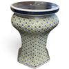 Image 4 : Asian-Style Blue Rose & Lattice Glazed Ceramic Garden Stool or Pedestal (16 in.)