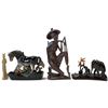 Image 1 : Mixed Carved Wood & Glazed Ceramic Figural Decor, Horse, Elephants & Fisherman (11.5" Tall)