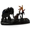 Image 2 : Mixed Carved Wood & Glazed Ceramic Figural Decor, Horse, Elephants & Fisherman (11.5" Tall)