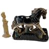 Image 4 : Mixed Carved Wood & Glazed Ceramic Figural Decor, Horse, Elephants & Fisherman (11.5" Tall)