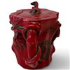 Image 3 : Red Glazed Relief Ceramic Teapot & Green Stone-Appearance Hanging Ornament 4.5" Tall