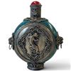 Image 1 : Chinese-Style Turquoise Glass & Silver-Tone Metal Scent Bottle with Stopper & Dauber