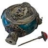 Image 4 : Chinese-Style Turquoise Glass & Silver-Tone Metal Scent Bottle with Stopper & Dauber