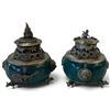 Image 1 : Pair Chinese-Style Green Hardstone & Silver-Tone Metal Dragon Covered Boxes
