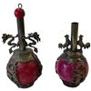 Image 3 : Pair Chinese Red Spherical Scent Bottles with Dragon, Phoenix & Rooster Metal Mounts
