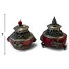 Image 2 : Pair Asian Red-Bodied & Silver-Tone Metal Dragon Covered Censers (4 in.)