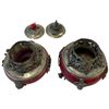 Image 3 : Pair Asian Red-Bodied & Silver-Tone Metal Dragon Covered Censers (4 in.)