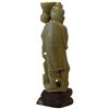 Image 3 : Chinese-Style Carved Green Stone Bearded Immortal Figure with Staff on Dark Stone Stand 10" Tall