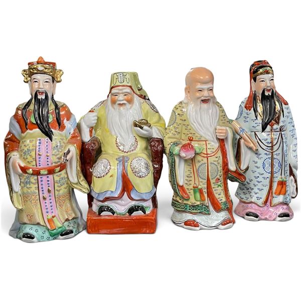 Set of Four Chinese Polychrome Glazed Ceramic Deity & Immortal Figures, Seated & Standing