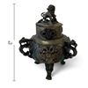 Image 2 : Chinese-Style Bronze-Tone & Blue-Green Tripod Censer with Dragons & Guardian Lion Finial 5.5" Tall