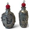 Image 1 : Pair of Asian Silver-Tone Metal Snuff Bottles with Dragon, Phoenix & Figural Relief