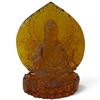 Image 1 : Amber-Colored Molded Glass Seated Buddha Figure with Lotus & Flame Mandorla 6" Tall