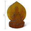 Image 2 : Amber-Colored Molded Glass Seated Buddha Figure with Lotus & Flame Mandorla 6" Tall