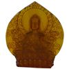 Image 3 : Amber-Colored Molded Glass Seated Buddha Figure with Lotus & Flame Mandorla 6" Tall