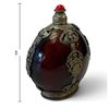 Image 2 : Tibetan-Style Dark Red Snuff Bottle with White Metal Mounts, Cabochon Stopper & Spoon 4" Tall