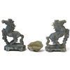 Image 1 : Three Carved Hardstone Animal Figures: Pair of Rearing Horses (7" Tall) & Recumbent Ram