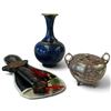 Image 1 : Asian Decorative Group: Cloisonné Vase, Figural Covered Jar & Ornamental Sword