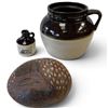 Image 1 : Brown-Glazed Stoneware Crock, Bell Homestead Jug & Hand-Painted Deer Stone, 3 Pieces