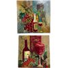 Image 1 : L.M. Hanne Signed Pair of Mixed-Media Wine, Grapes & Figure Paintings on Canvas