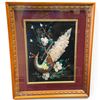 Image 1 : Framed Mixed-Media Hardstone & Glass Peacock and Floral Collage on Black Ground 20.5x24"