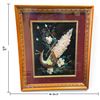 Image 2 : Framed Mixed-Media Hardstone & Glass Peacock and Floral Collage on Black Ground 20.5x24"
