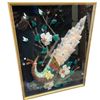 Image 3 : Framed Mixed-Media Hardstone & Glass Peacock and Floral Collage on Black Ground 20.5x24"