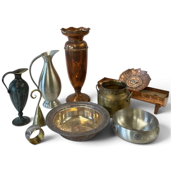 Mixed Metal Decorative Group incl. Mappin & Webb, Selangor Pewter, Vases, Bowls & Pitchers