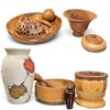 Image 1 : Assorted Turned Wood Bowls, Vessels, Fruit & Resin Leaf Vase Group (Tallest 9 in.)