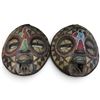 Image 1 : Pair Vintage Ghanaian Carved Wood Masks, Beadwork, Brass & Bird Motifs (8 x 9 in.)