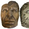Image 3 : Group of Three Folk Art Glazed Ceramic Sculptural Face Plaques, Including Bearded Figure (T 10")