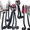 Image 3 : 22 Piece Artisan-Style Flatware Set with Dark Scroll Metal Handles