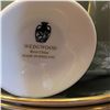 Image 2 : Wedgwood Sage Green Floral Bone China Dinner Service with Gold Trim & Stemware