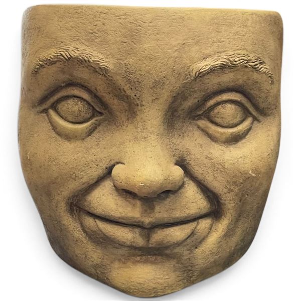 Cast Stylized Smiling Face Garden Sculpture or Pedestal (10 x 10 in.)