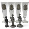Image 1 : Philip Kraczkowski Rawcliffe Pewter Golf Figures & Four Medallion Glasses, 7 Pieces