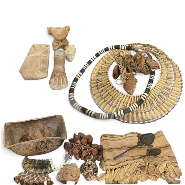 Mixed Decorative Objects, Jewelry, Fiberwork, Carved Wood & Figural Art Group