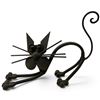 Image 1 : Whimsical Black-Finished Metal Cat Sculpture with Curled Tail, Whiskers & Long Paws 9" Tall